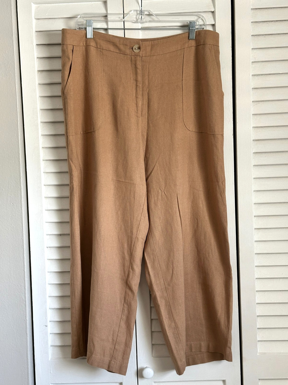 Jones New York Signature Womens 12 Linen Blend Wide Leg Pants Khaki Safari Fall